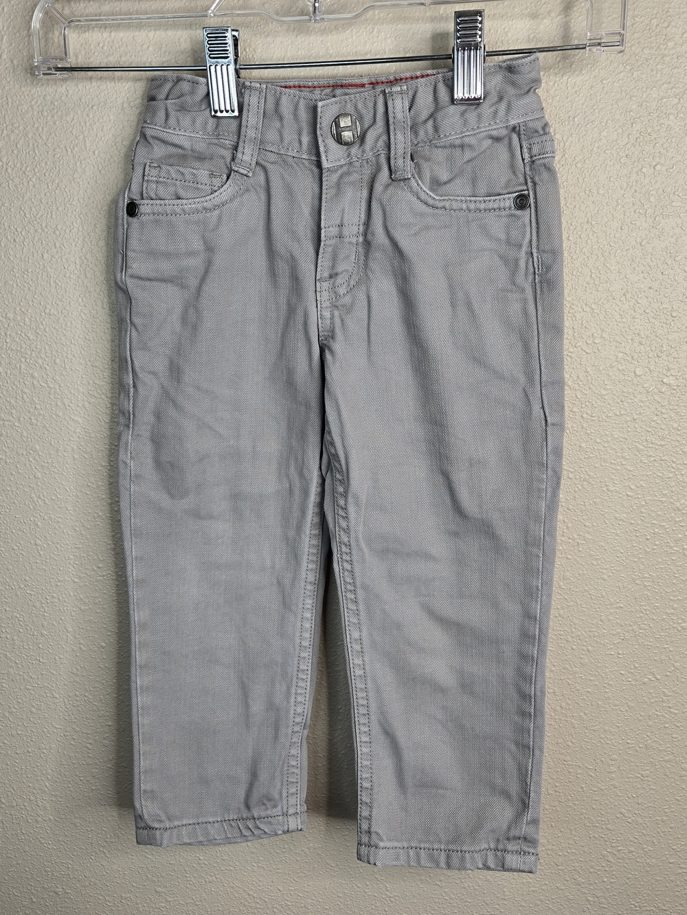 Hanna Andersson Light Gray Kids'  Denim Pants with Red Stitching
